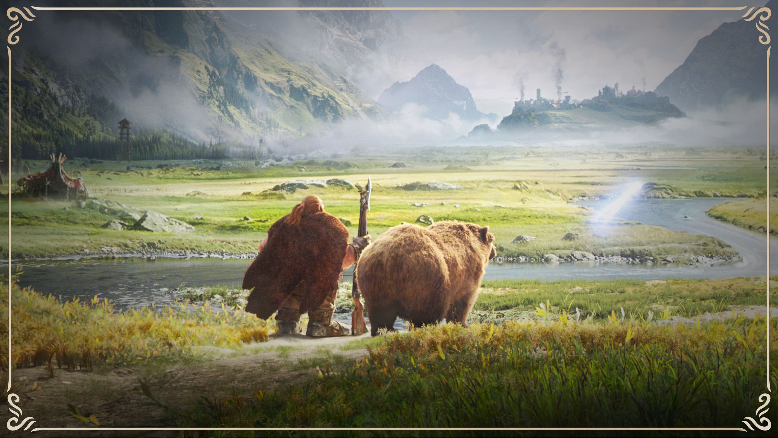 Official WoW Forever promotional artwork showing a dwarf and a bear overlooking an Azeroth valley.